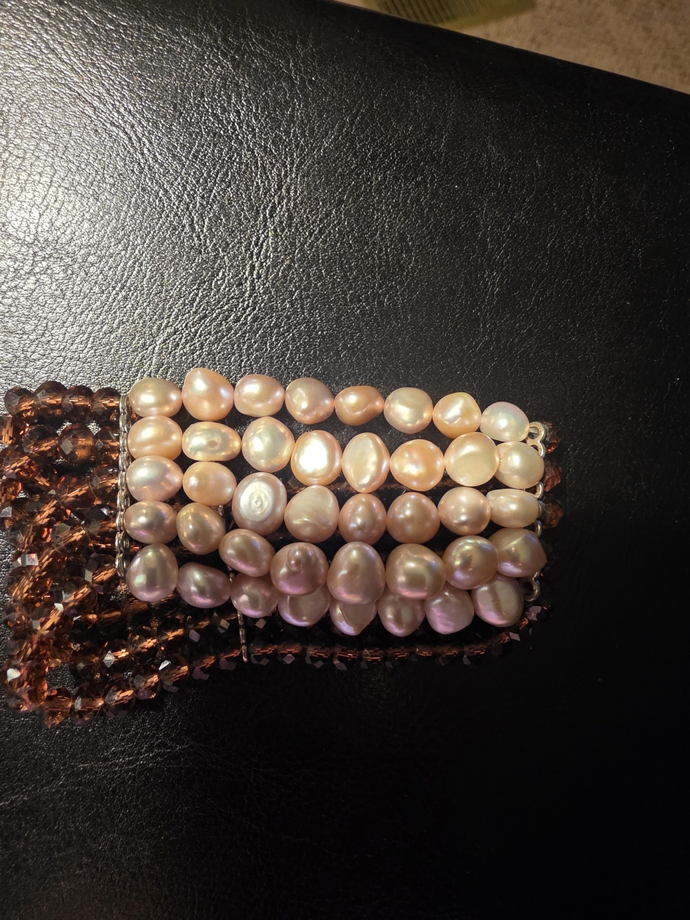 Cultured Pearl Multi-Strand Statement Bracelet - Pink Pearlescent